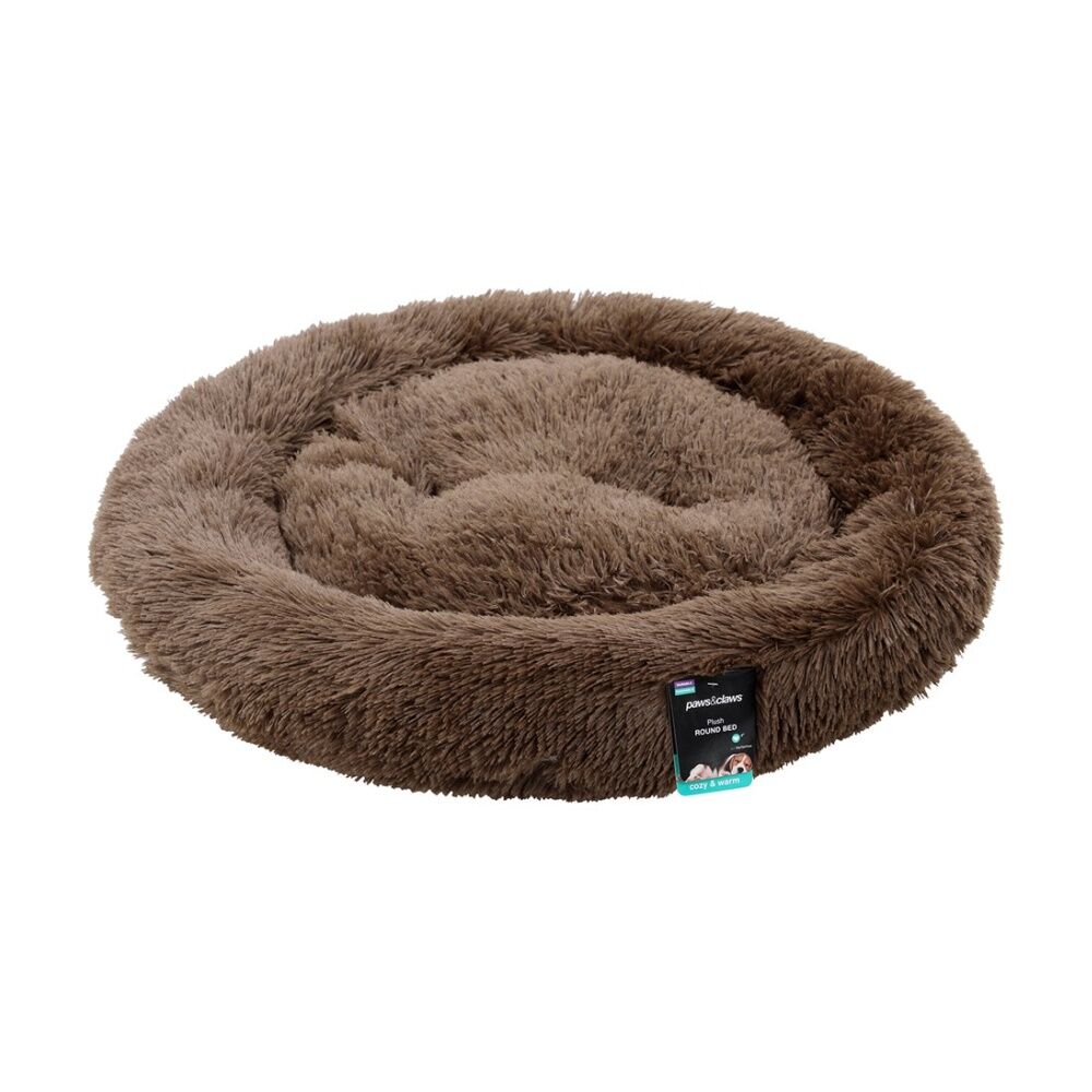 2x Paws And Claws Washable Round Plush Pet Dog Bed Large 75x75x17cm Assorted