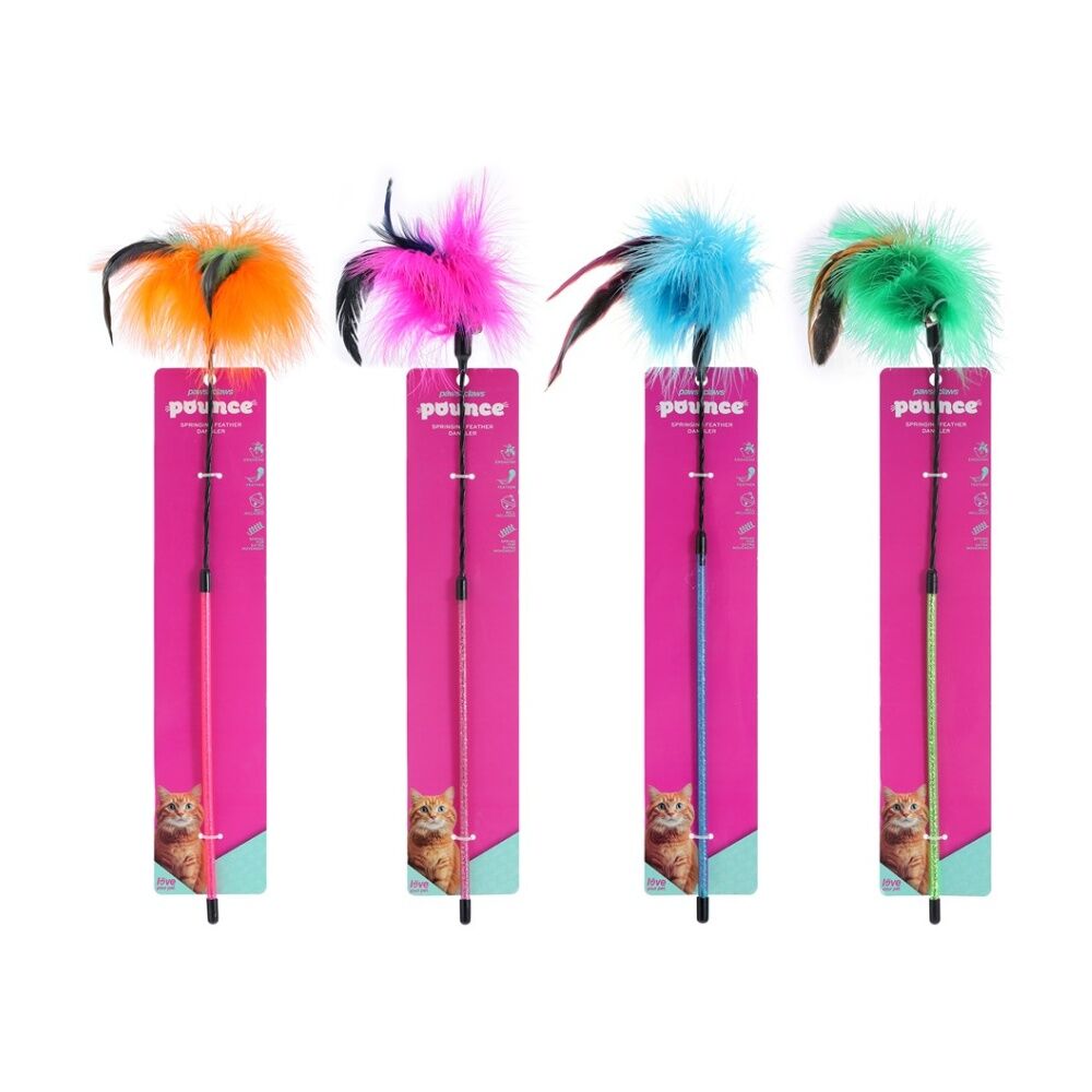 6PK Paws And Claws Pounce Springing Pet Cat Toy Dangler Assorted 48x1cm