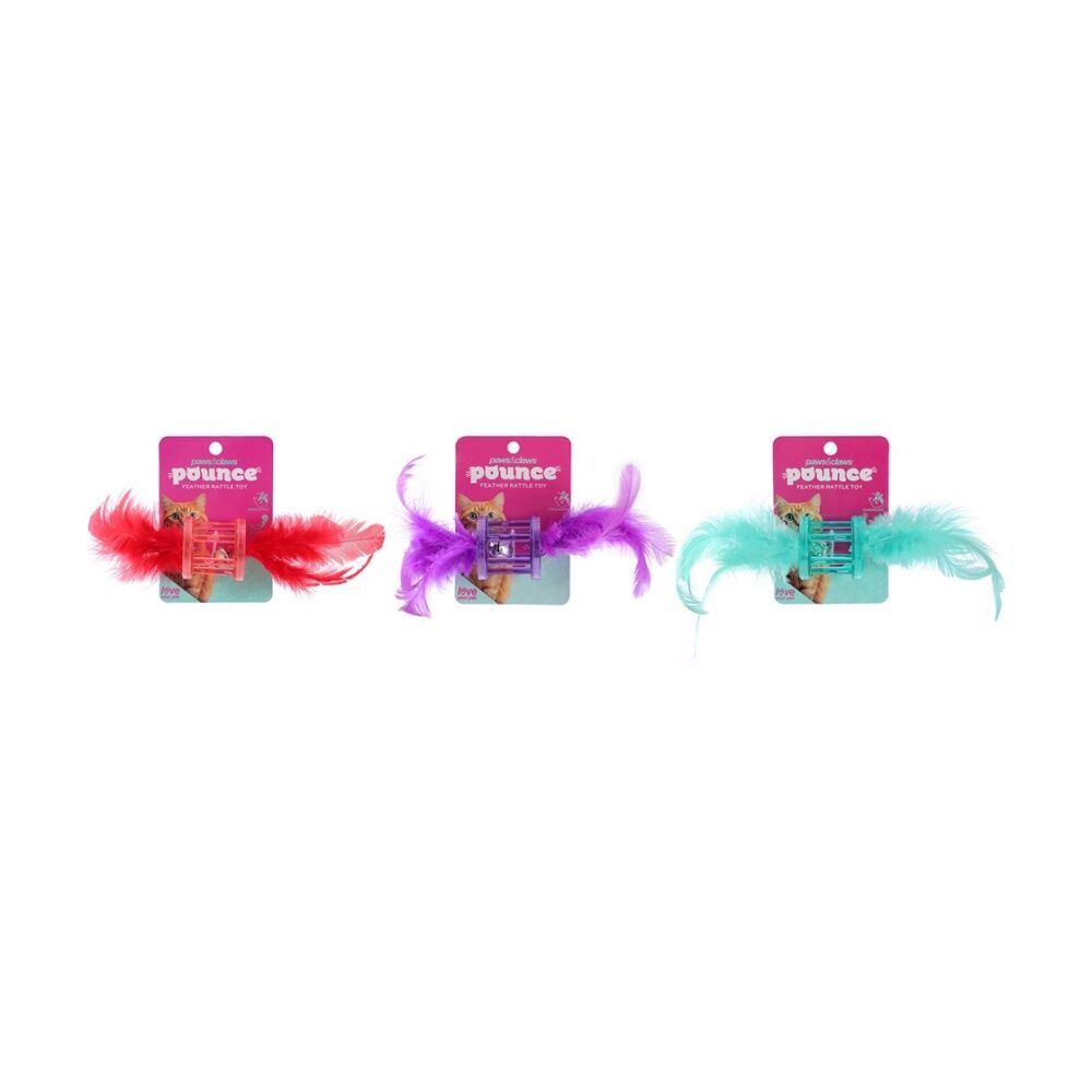 12x Paws And Claws Pounce Feather Rattle Pet Cat Batting/Pouncing Toy Assorted