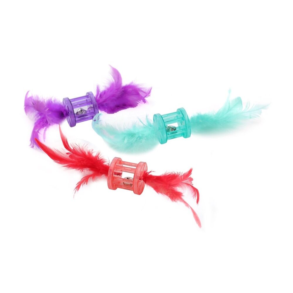 12x Paws And Claws Pounce Feather Rattle Pet Cat Batting/Pouncing Toy Assorted
