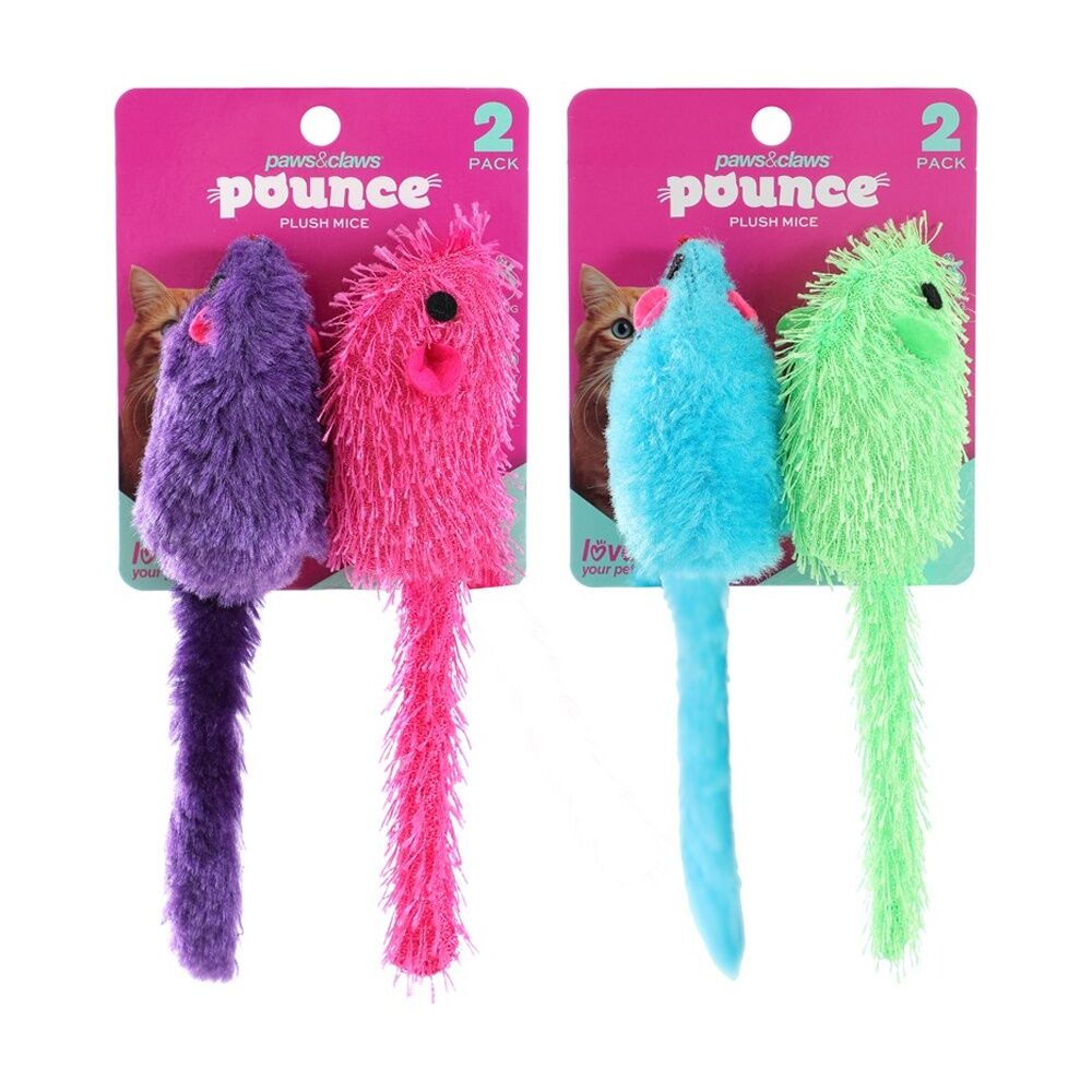 12x 2pc Paws And Claws Plush Mice Pet Cat Batting/Pouncing Toy Set Assorted