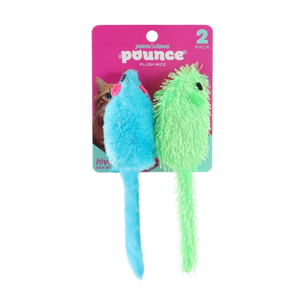 12x 2pc Paws And Claws Plush Mice Pet Cat Batting/Pouncing Toy Set Assorted
