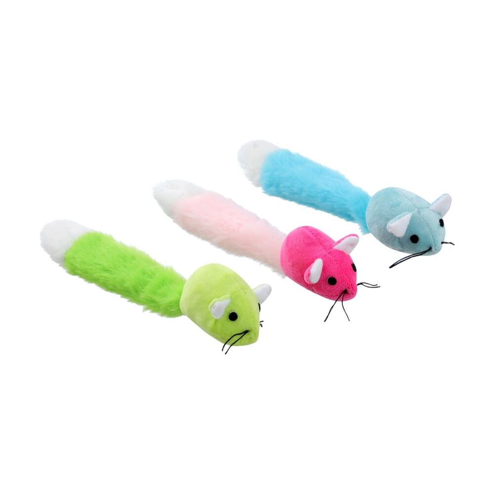 6x Paws And Claws Plush Long Tail Mouse Cat Batting/Pouncing Toy Assorted