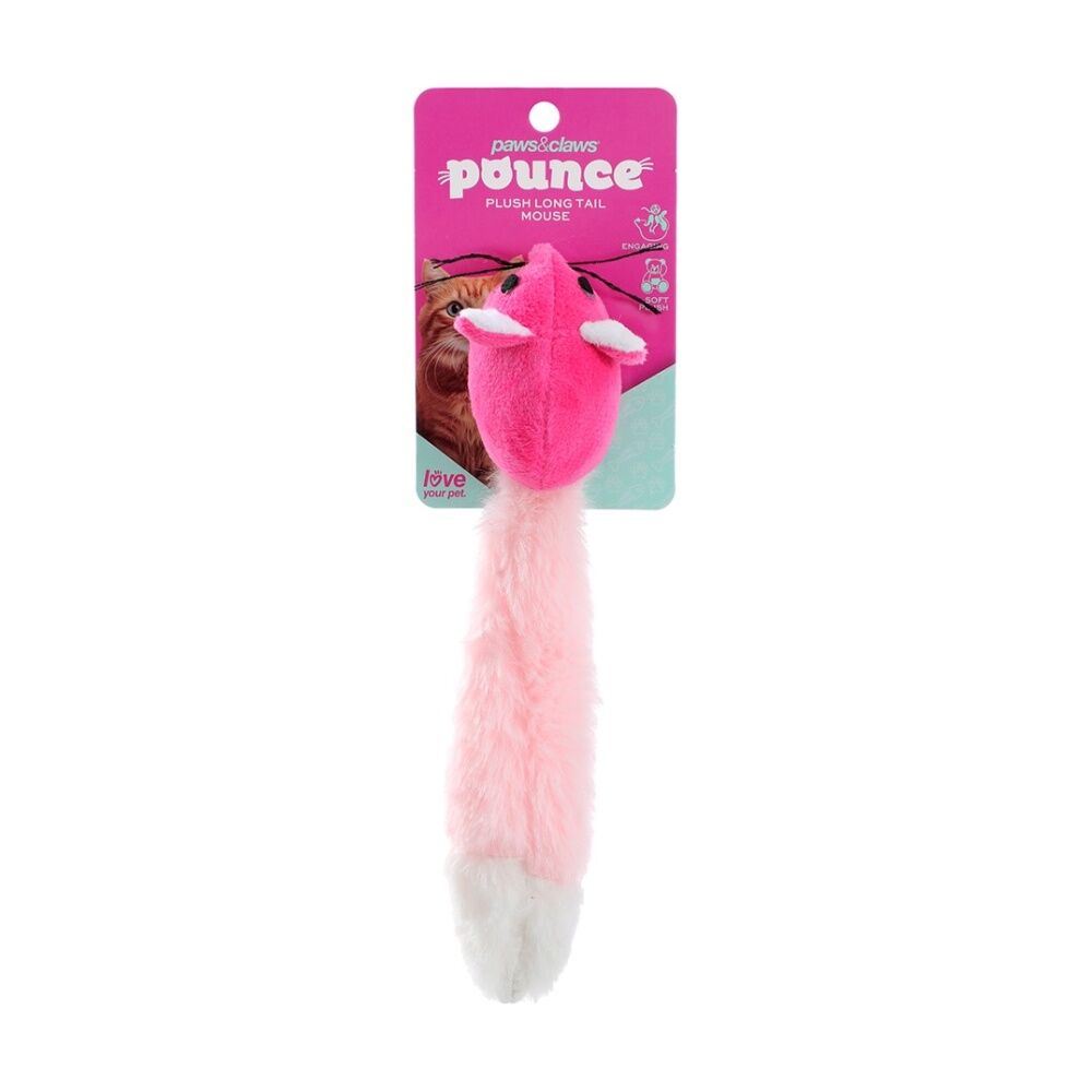 6x Paws And Claws Plush Long Tail Mouse Cat Batting/Pouncing Toy Assorted