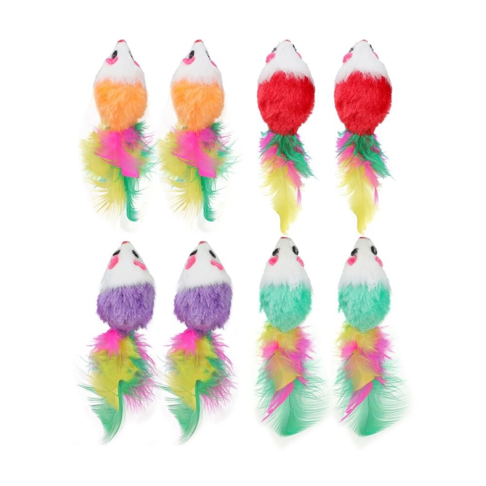 12x 8pc Paws And Claws Plush Mice Cat Batting/Pouncing Toy Set Multicoloured