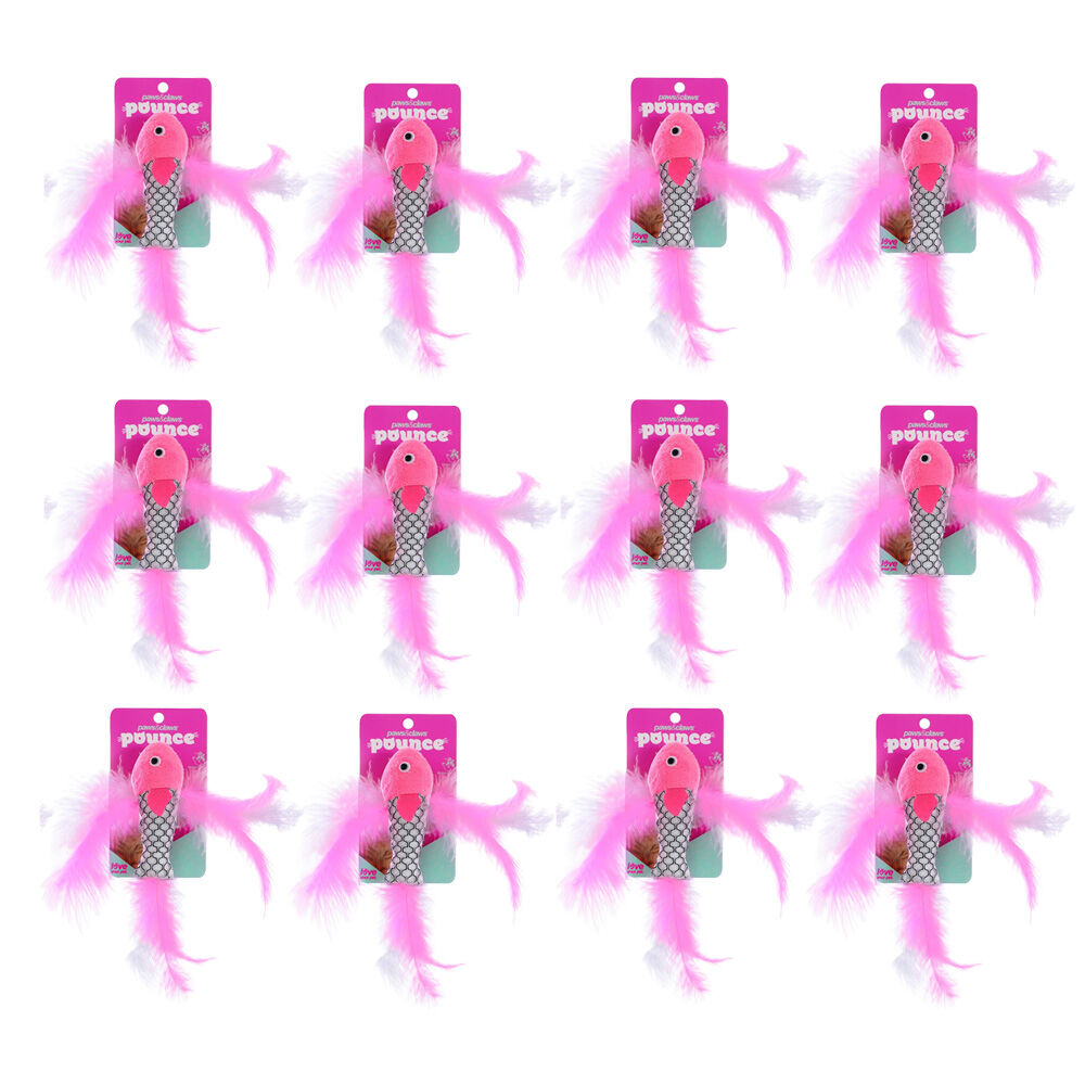 12x Paws And Claws Fish Feather Cat Batting/Pouncing Play Toy 21x4cm Assorted
