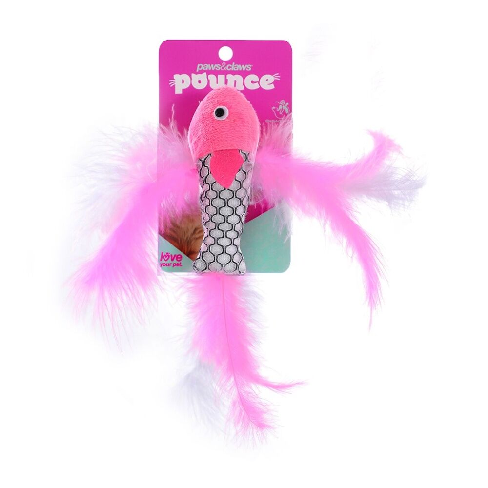 12x Paws And Claws Fish Feather Cat Batting/Pouncing Play Toy 21x4cm Assorted