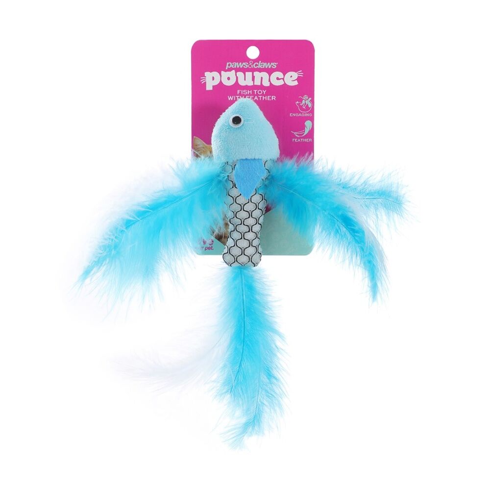 12x Paws And Claws Fish Feather Cat Batting/Pouncing Play Toy 21x4cm Assorted