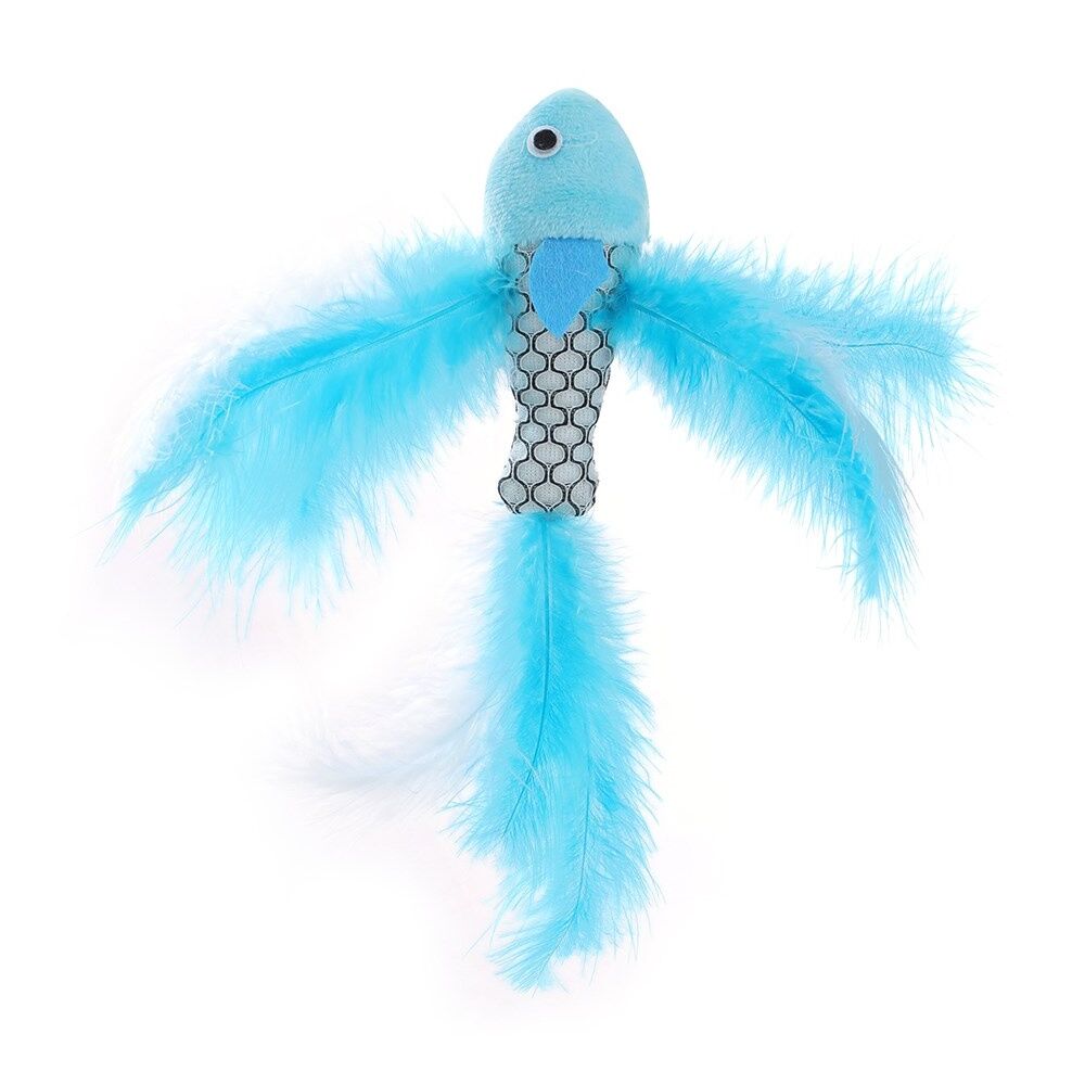 12x Paws And Claws Fish Feather Cat Batting/Pouncing Play Toy 21x4cm Assorted