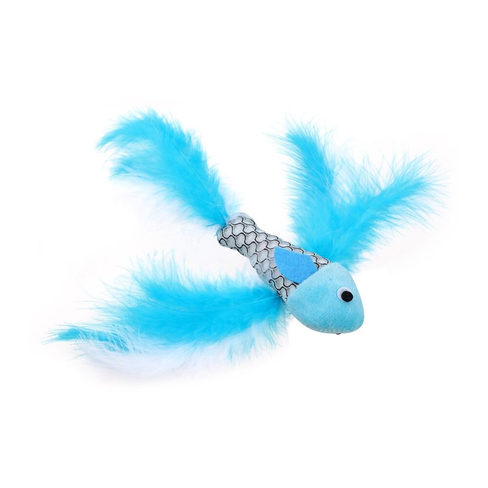 12x Paws And Claws Fish Feather Cat Batting/Pouncing Play Toy 21x4cm Assorted