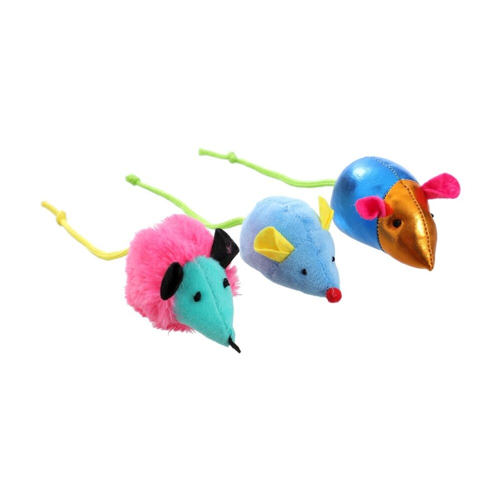 6x 3pc Paws And Claws Mice Variety Mix Cat Batting/Pouncing Toy Set Assorted