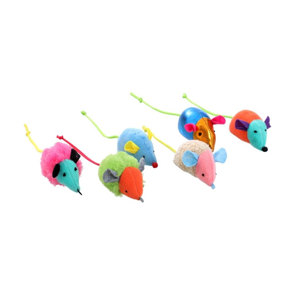 6x 3pc Paws And Claws Mice Variety Mix Cat Batting/Pouncing Toy Set Assorted