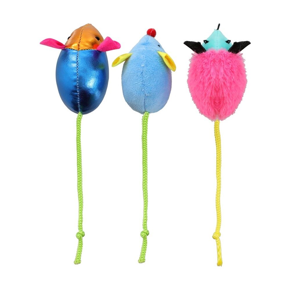 6x 3pc Paws And Claws Mice Variety Mix Cat Batting/Pouncing Toy Set Assorted