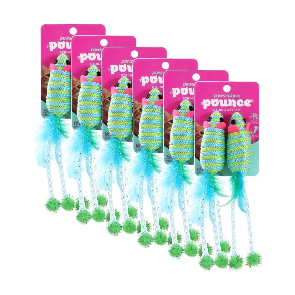 6x Paws And Claws String Interactive Cat Batting/Pouncing Play Toy Assorted
