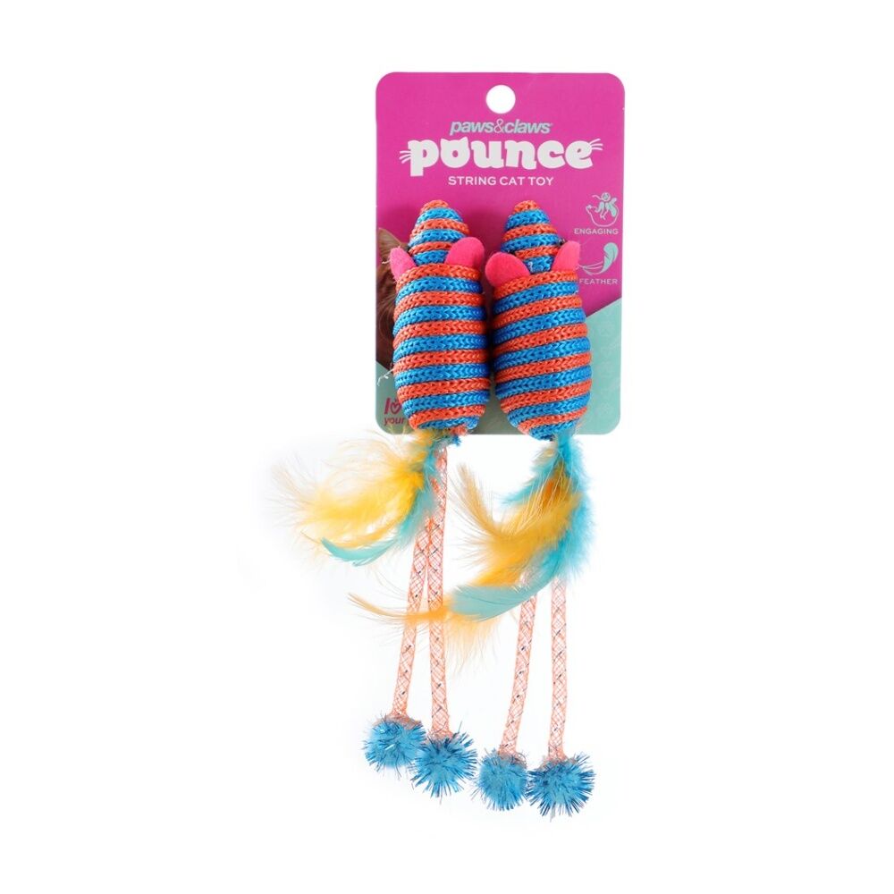 6x Paws And Claws String Interactive Cat Batting/Pouncing Play Toy Assorted