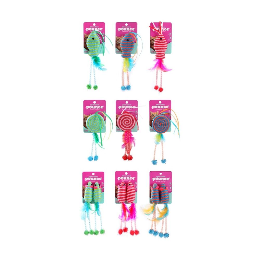 6x Paws And Claws String Interactive Cat Batting/Pouncing Play Toy Assorted