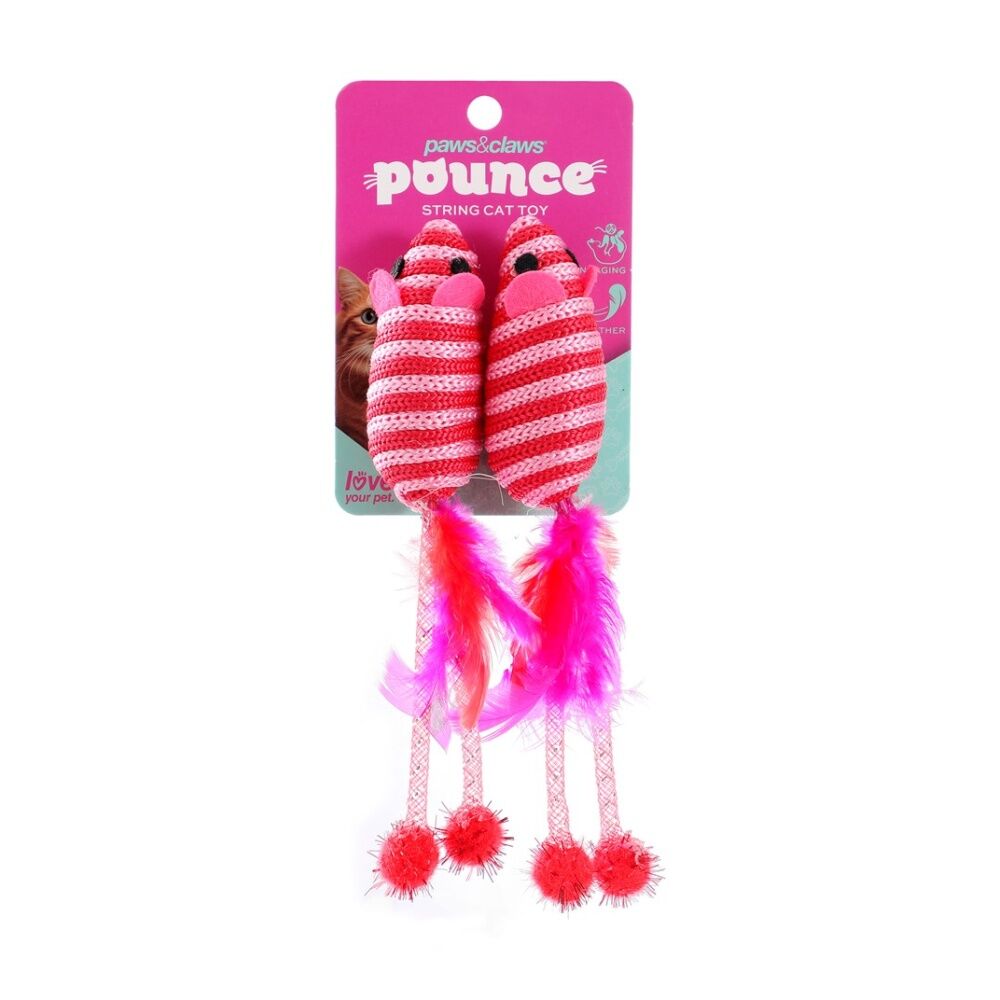 6x Paws And Claws String Interactive Cat Batting/Pouncing Play Toy Assorted