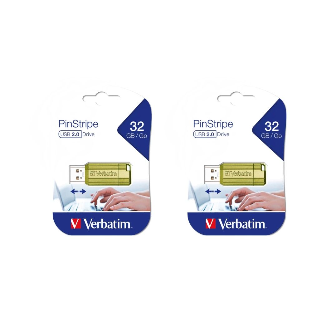 2PK VERBATIM Pinstripe Retractable USB 2.0 Flash Drive 32GB Eucalyptus Green