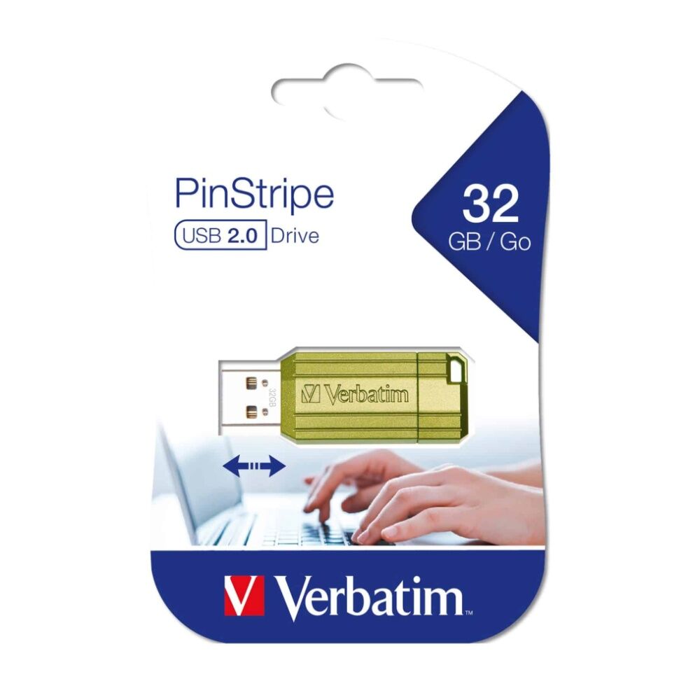 2PK VERBATIM Pinstripe Retractable USB 2.0 Flash Drive 32GB Eucalyptus Green