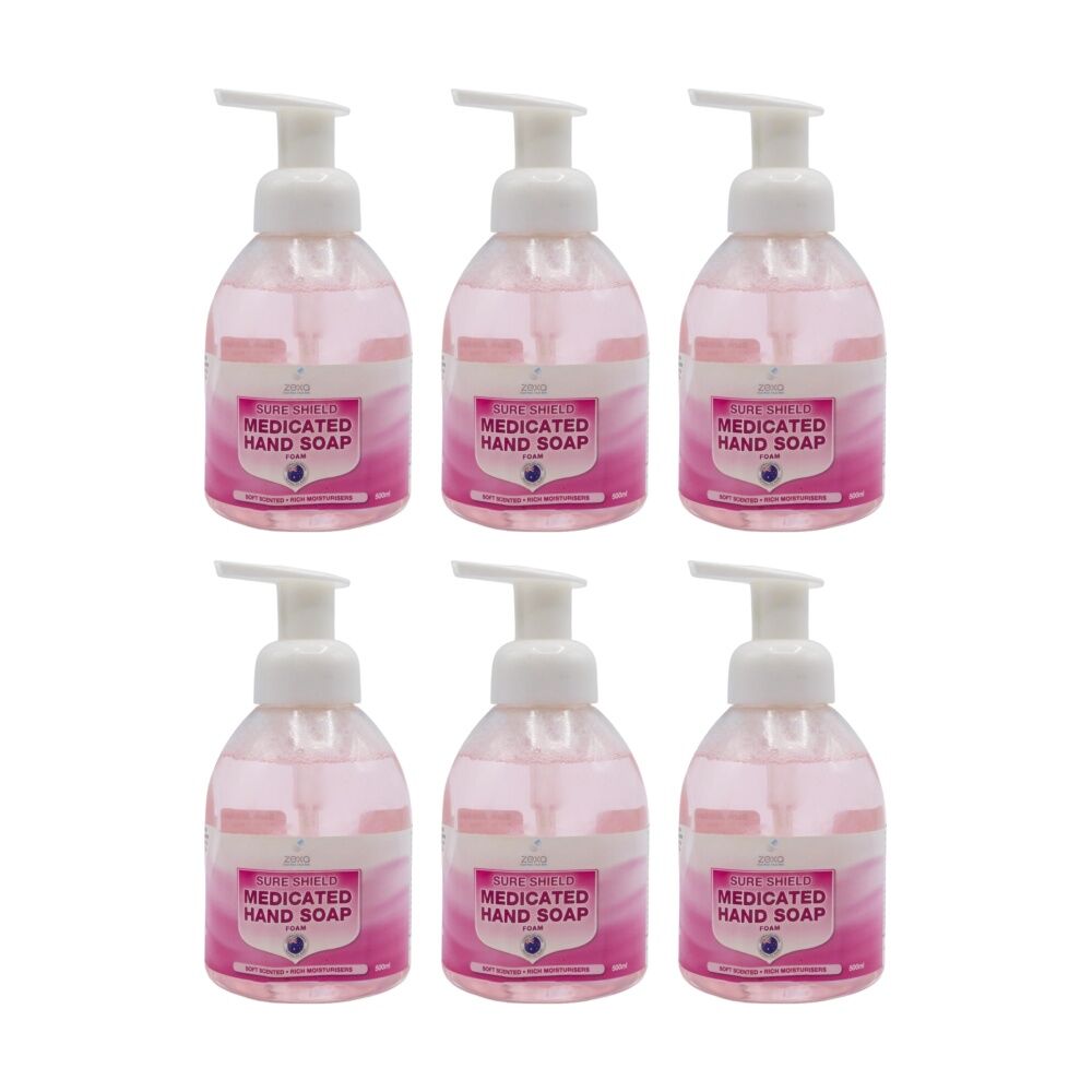 6PK Zexa Medicated Hand Soap Sure Shield Foam Soft Scent Rich Moisturiser 500ml