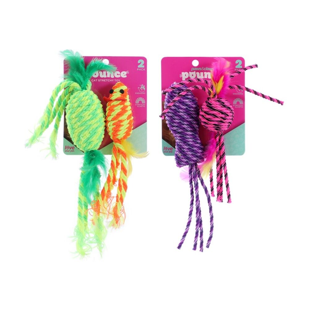12x 2pc Paws And Claws Stretchy Interactive Cat Pounce/Batting Play Toy Set Assorted