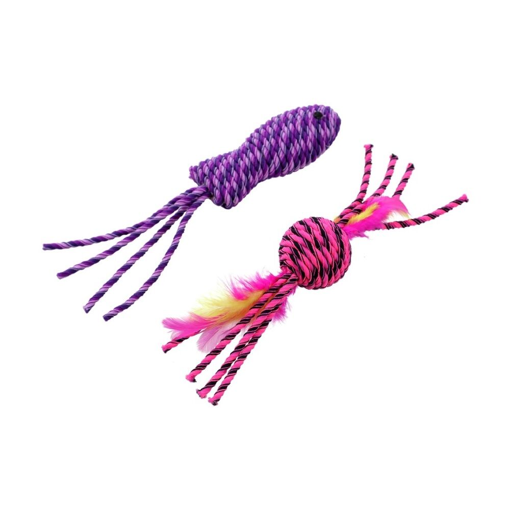 12x 2pc Paws And Claws Stretchy Interactive Cat Pounce/Batting Play Toy Set Assorted
