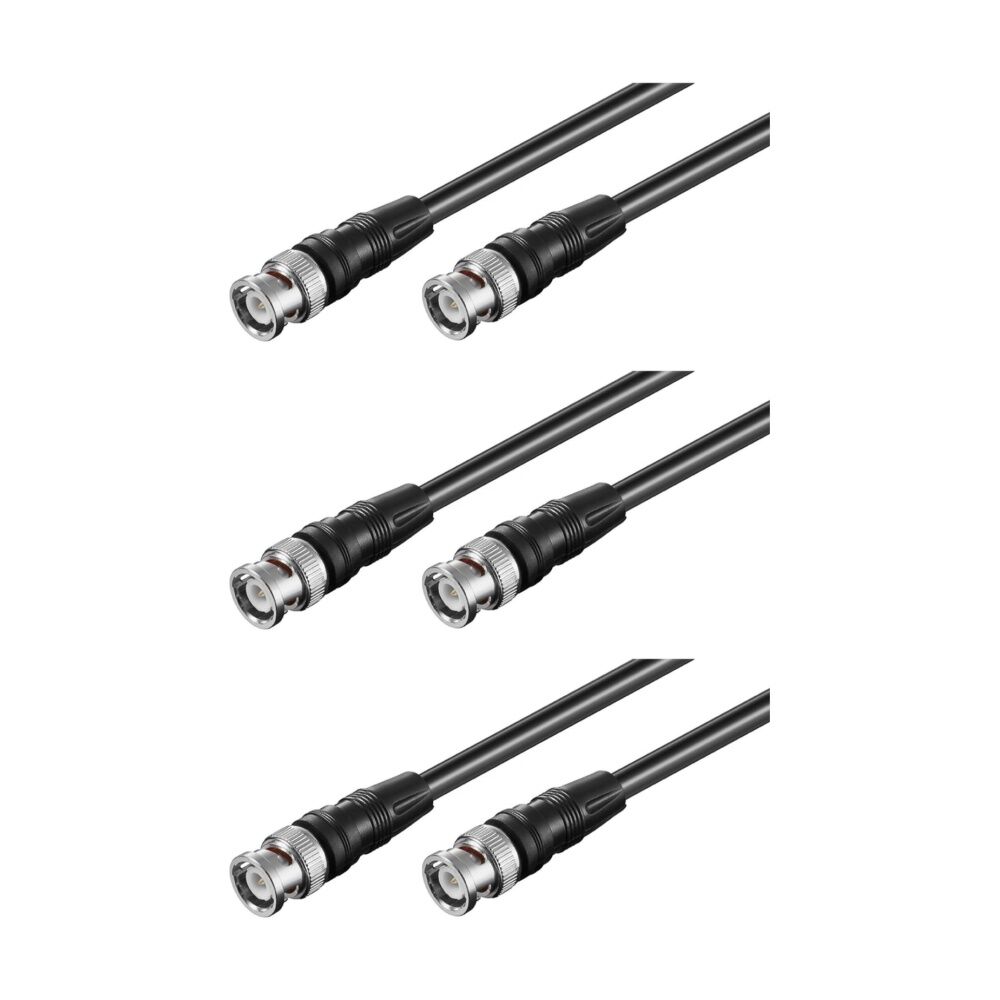 3PK Goobay BNC Connector Cable RG58 Shielded 10M 50 Ohm Impedance - Black