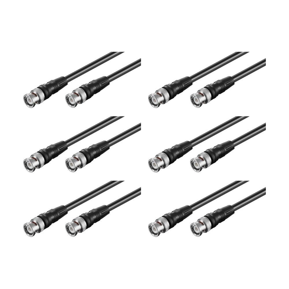 6PK Goobay BNC Connector Cable RG58 Shielded 10M 50 Ohm Impedance - Black