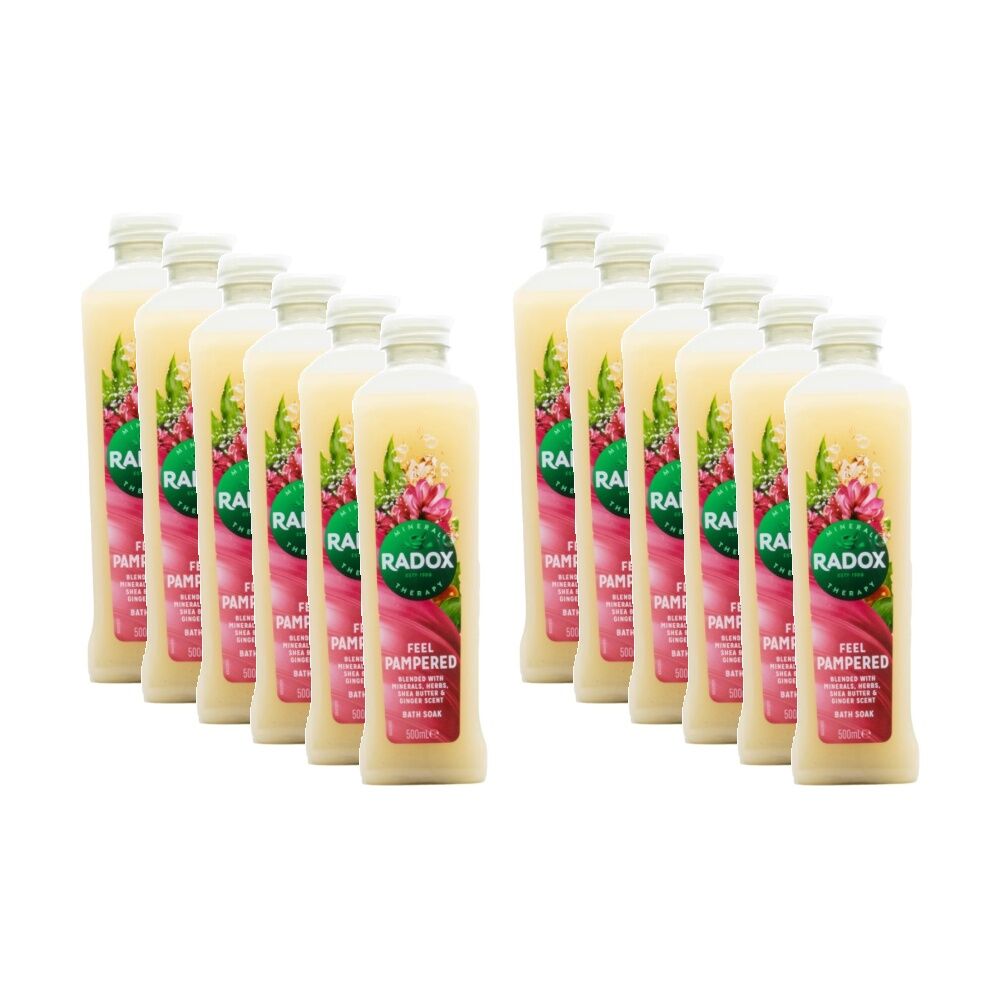 12PK Radox Bath Soak Feel Pampered Minerals Herbs 500mL Shea Butter & Ginger