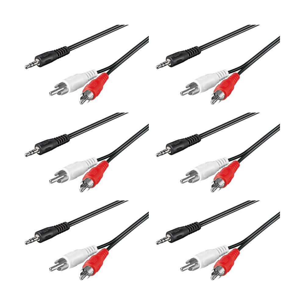 6PK Goobay AUX 3.5 mm Male to Stereo 2 x RCA 10M Audio Splitter Cable - Black