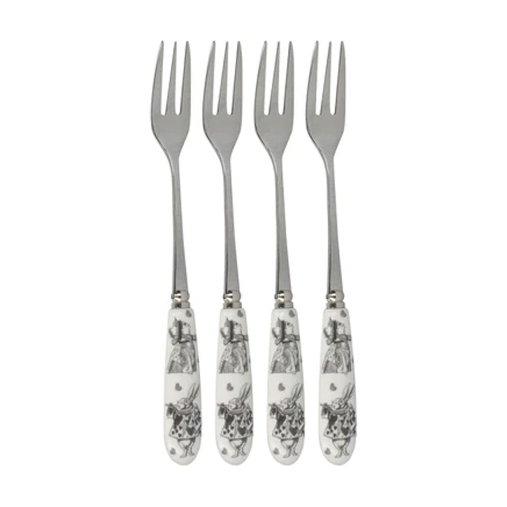 2PK Victoria And Albert Alice In Wonderland Set Of 4 Pastry Forks Stainless