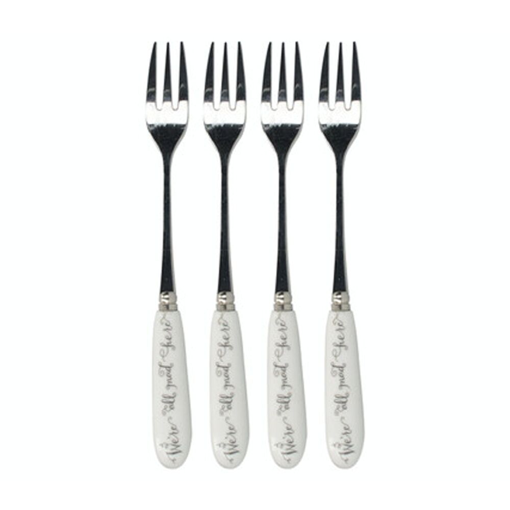 2PK Victoria And Albert Alice In Wonderland Set Of 4 Pastry Forks Stainless