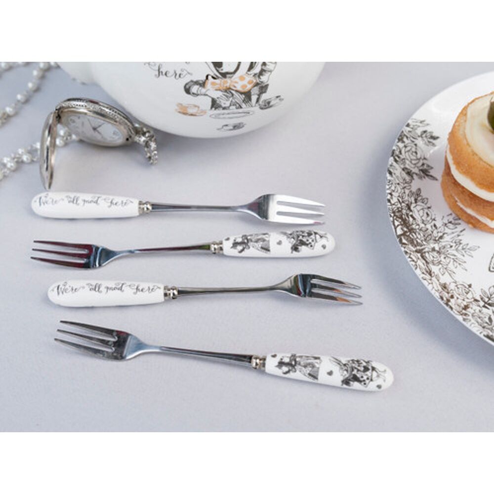 2PK Victoria And Albert Alice In Wonderland Set Of 4 Pastry Forks Stainless