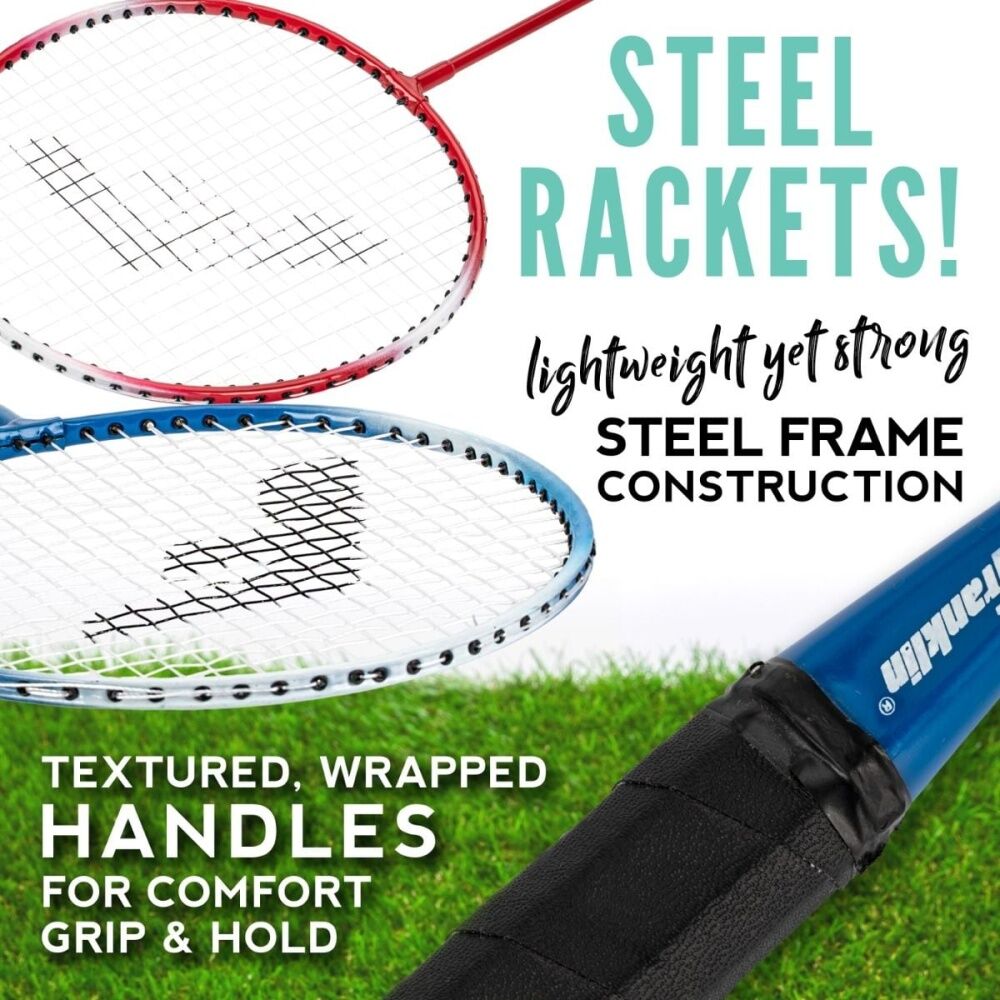 2PK Franklin 2-Player Badminton Set W/ Steel Rackets & 2 Shuttlecocks Red/Blue