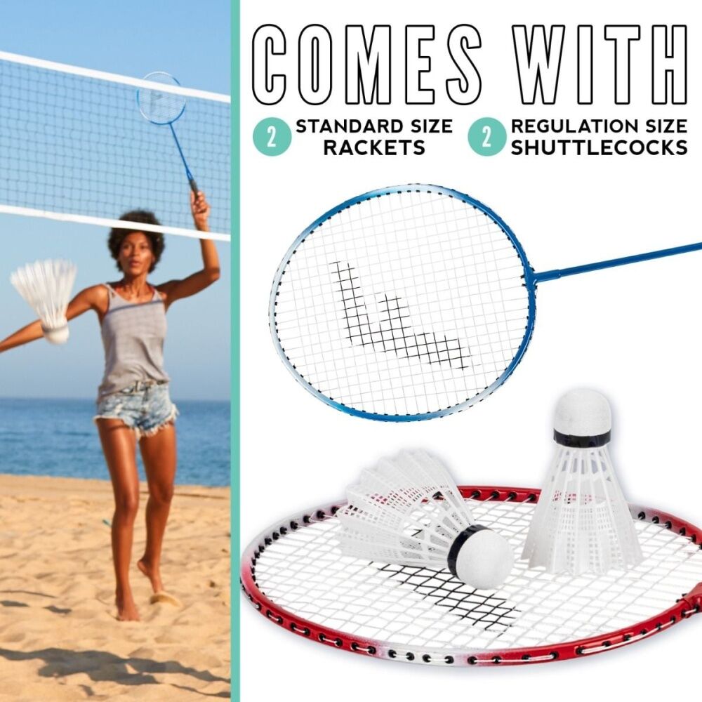 2PK Franklin 2-Player Badminton Set W/ Steel Rackets & 2 Shuttlecocks Red/Blue