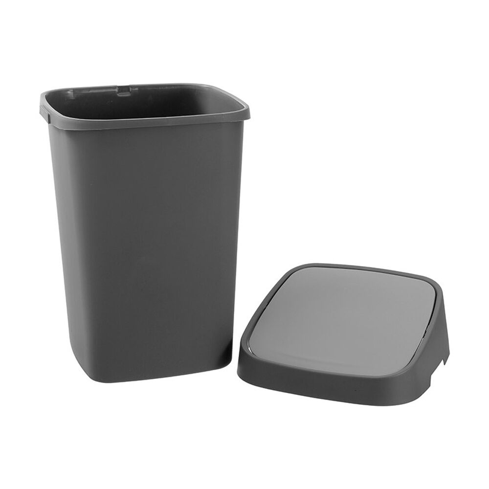 Boxsweden Edge Swing Easy Clean Rubbish Bin W/ No Drip Rim Charocal Square 40L