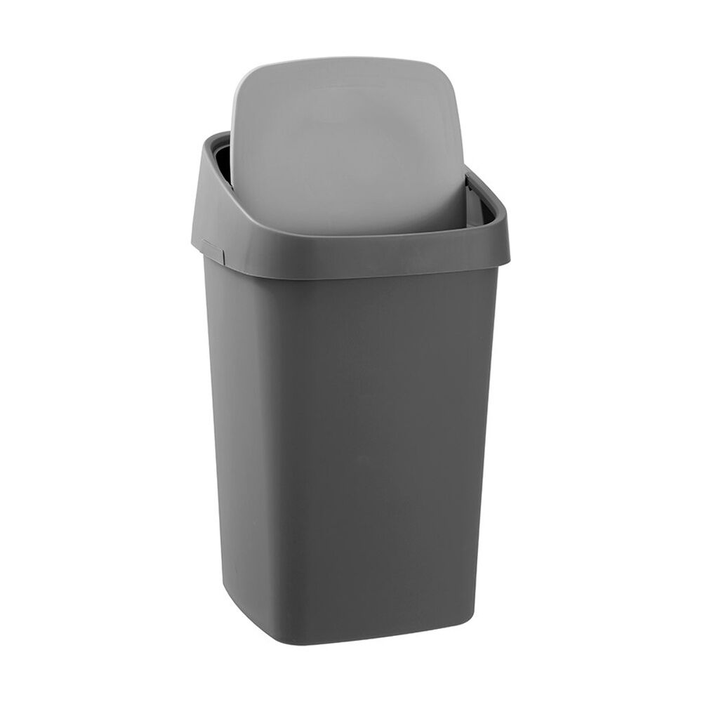 Boxsweden Edge Swing Easy Clean Rubbish Bin W/ No Drip Rim Charocal Square 40L