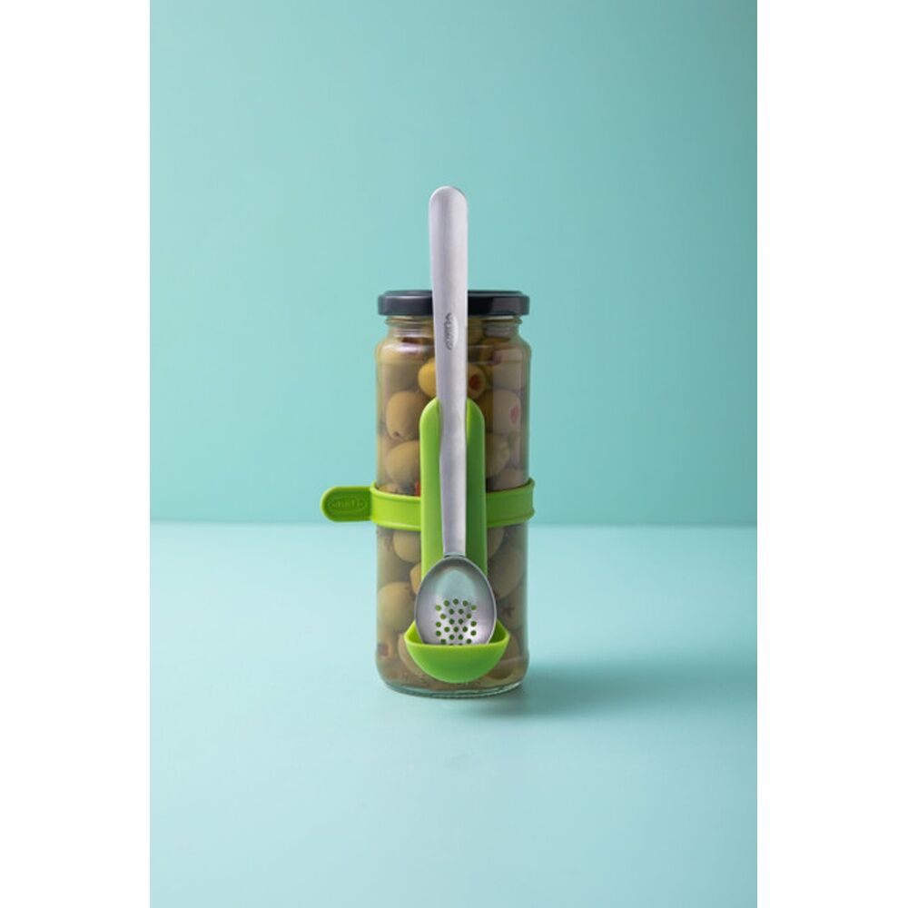 Chef'n Stainless Steel Condiment Strainer Spoon With Green Storage Caddy