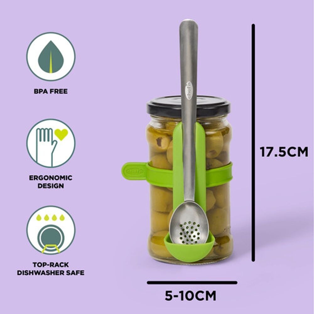 Chef'n Stainless Steel Condiment Strainer Spoon With Green Storage Caddy