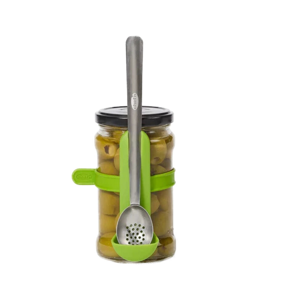 Chef'n Stainless Steel Condiment Strainer Spoon With Green Storage Caddy