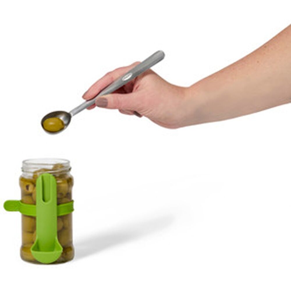 Chef'n Stainless Steel Condiment Strainer Spoon With Green Storage Caddy