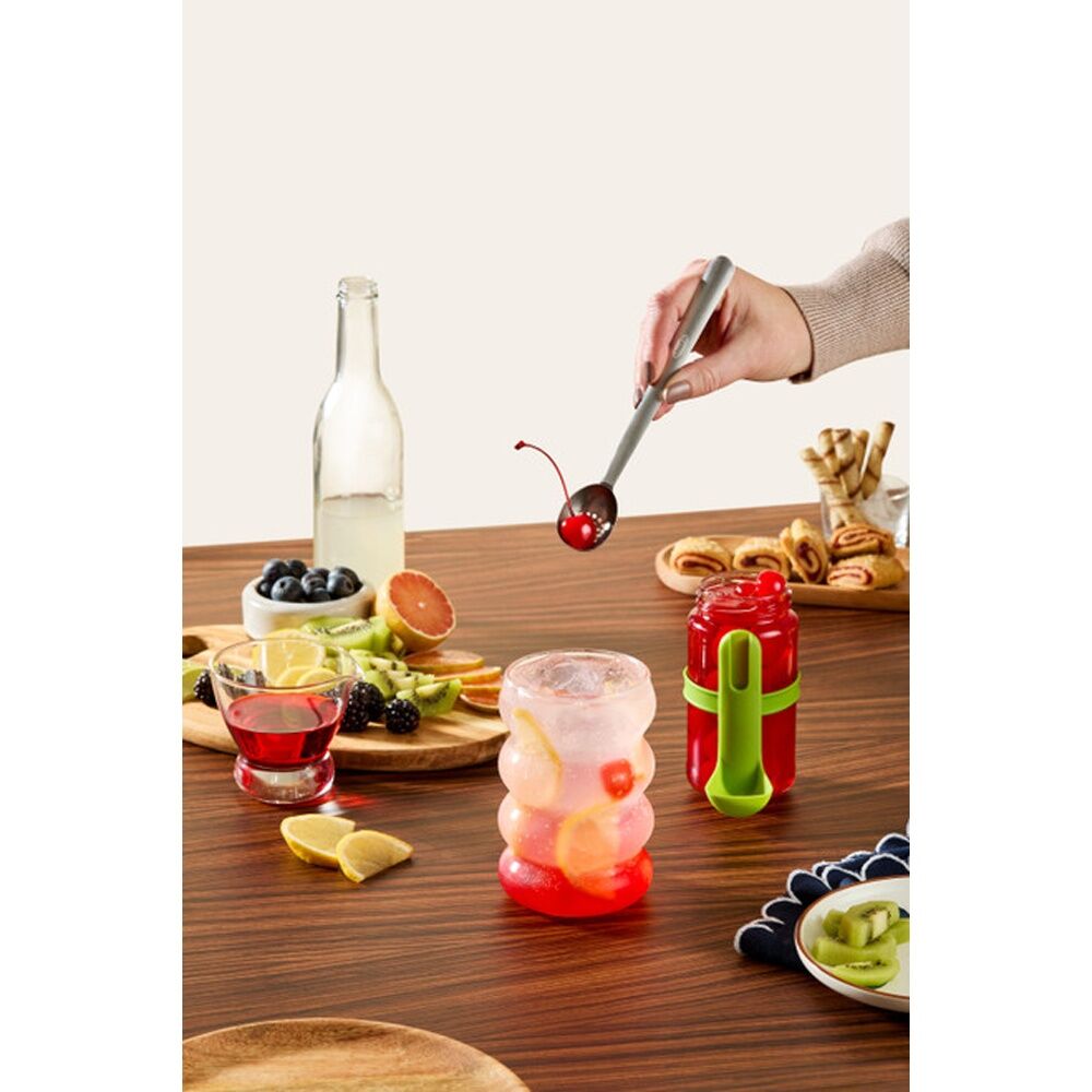 Chef'n Stainless Steel Condiment Strainer Spoon With Green Storage Caddy