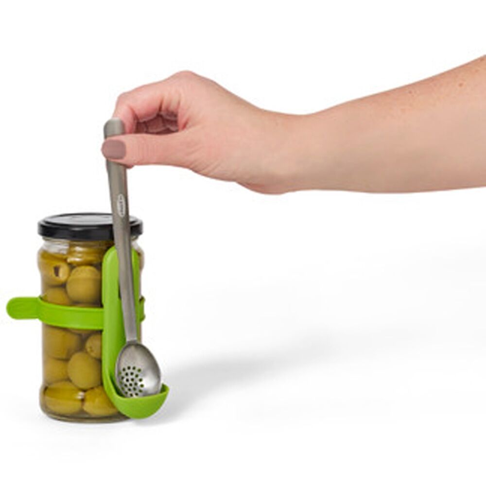 Chef'n Stainless Steel Condiment Strainer Spoon With Green Storage Caddy