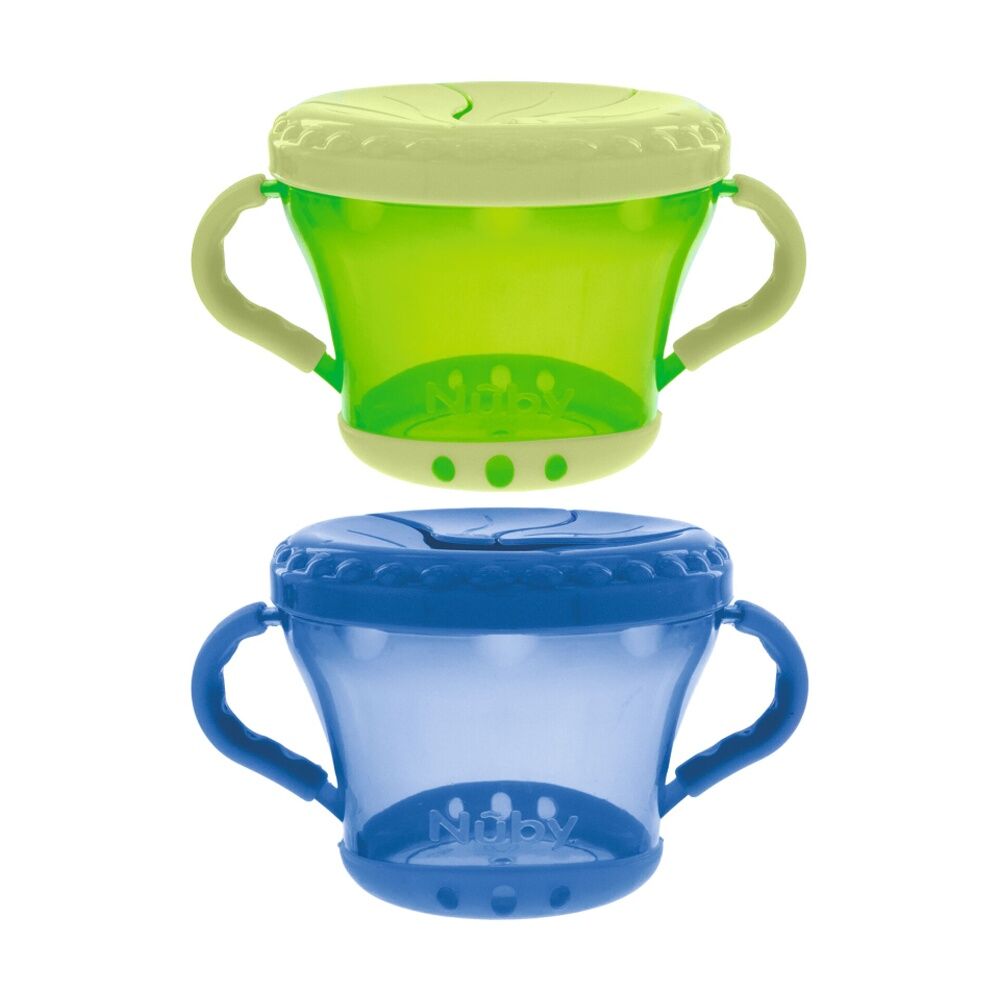 2x 2pc Nuby Snack Keeper Soft Lid Kids Plastic Food Container Multicolour