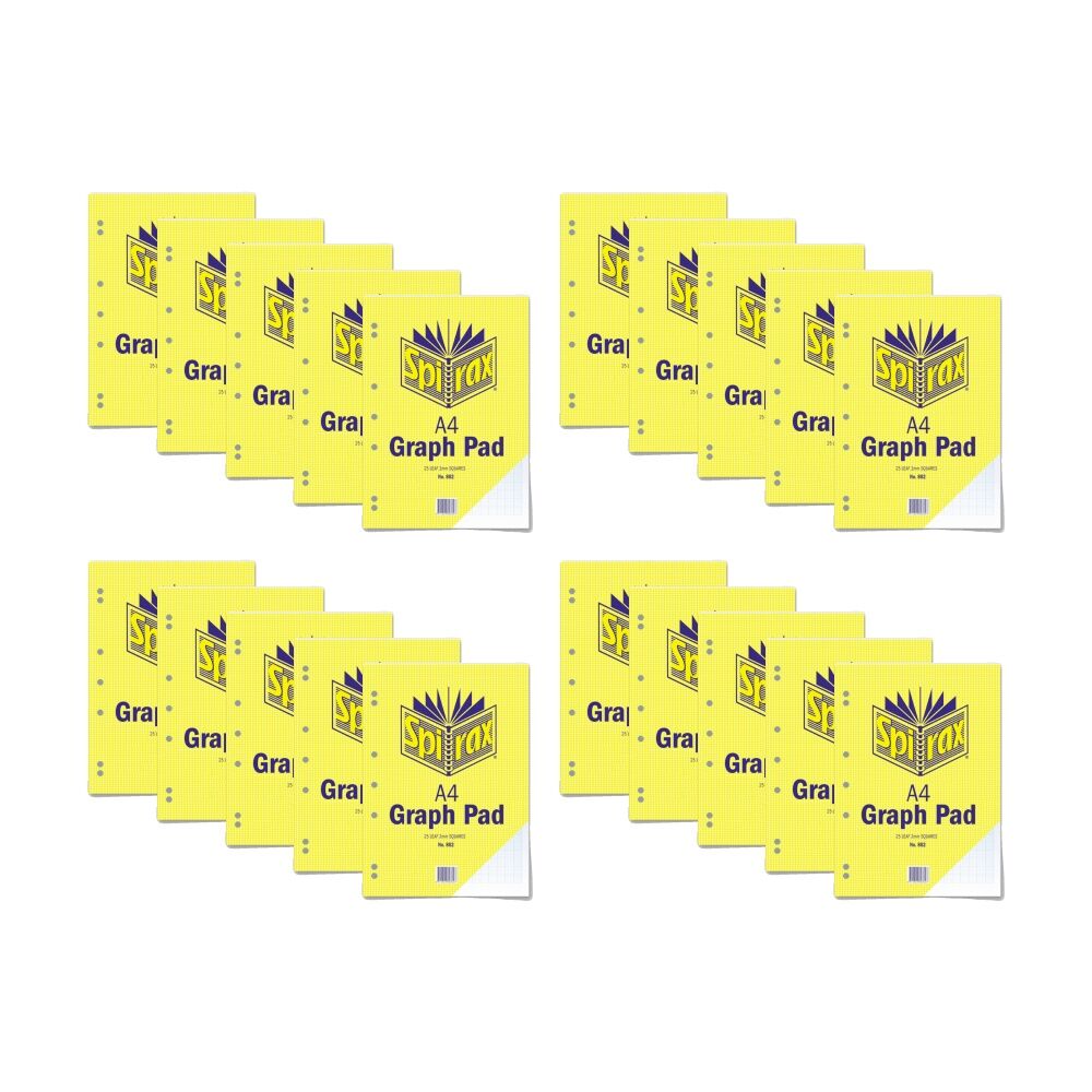 20PK Spirax 802 Graph Pad A4 Stationery Notebook 25 Pages 2mm Squares Yellow