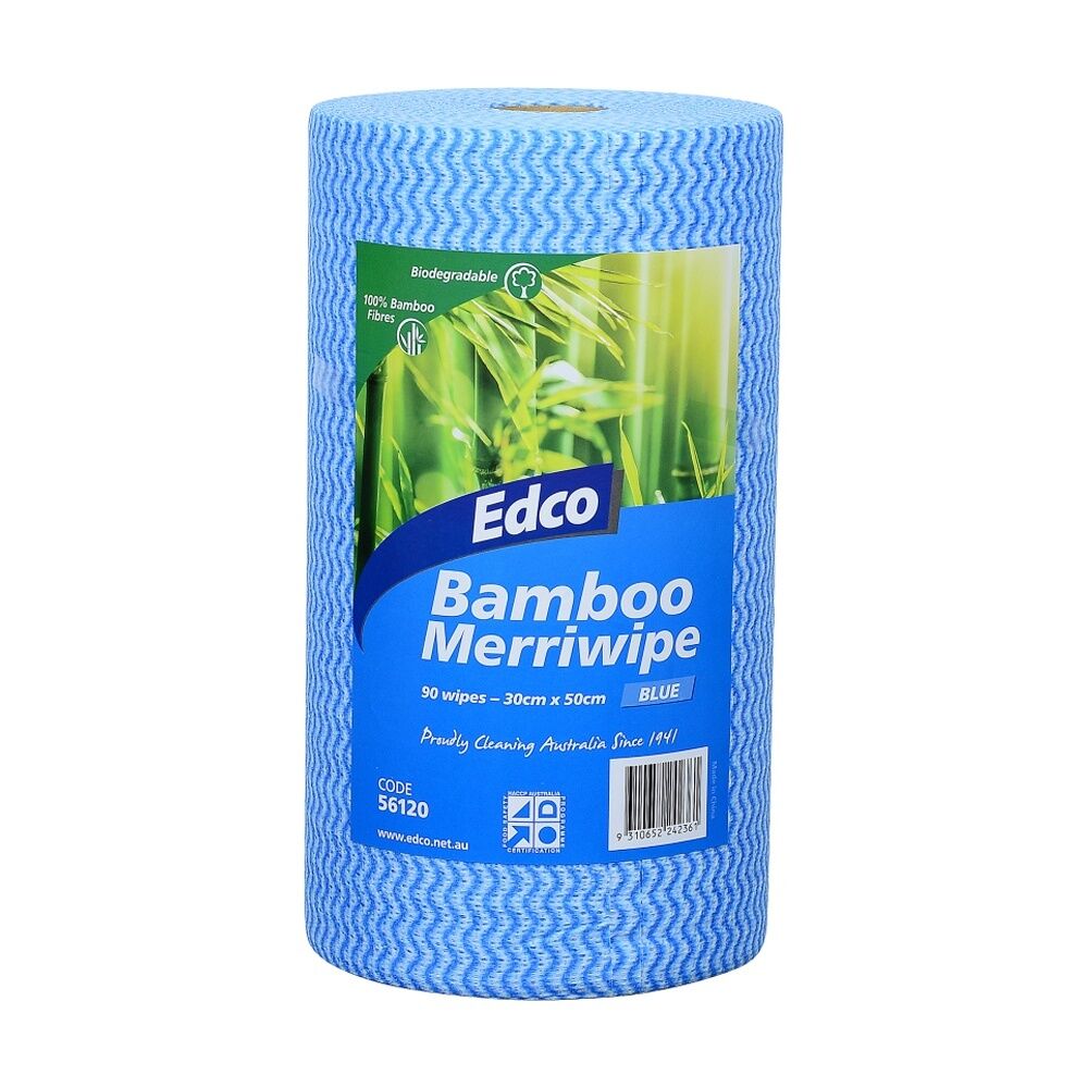 4PK 90pc Edco Bamboo Merriwipe Cloth Reusable Surface Cleaning Rolls Blue