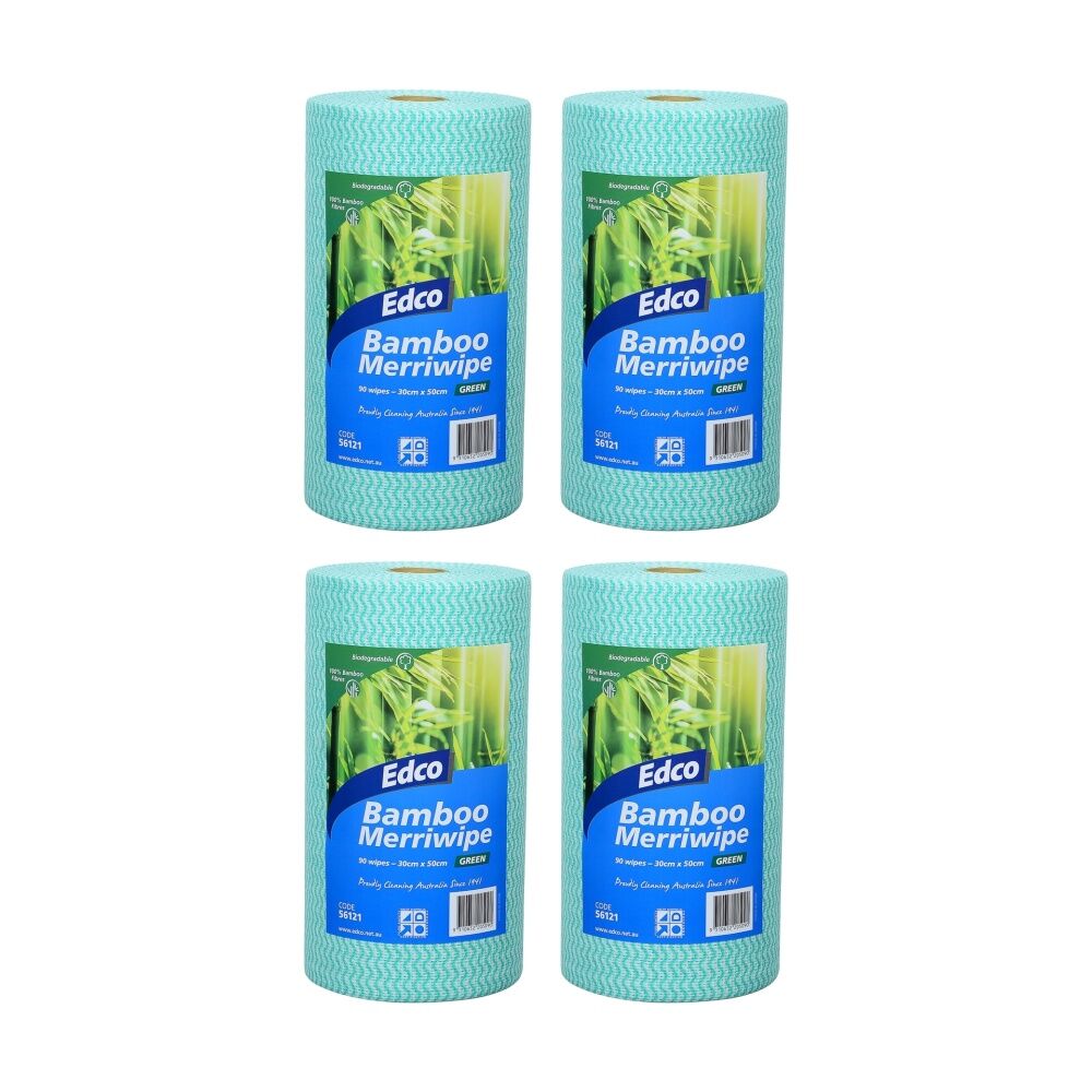 4PK 90pc Edco Bamboo Merriwipe Cloth Reusable Surface Cleaning Rolls Green