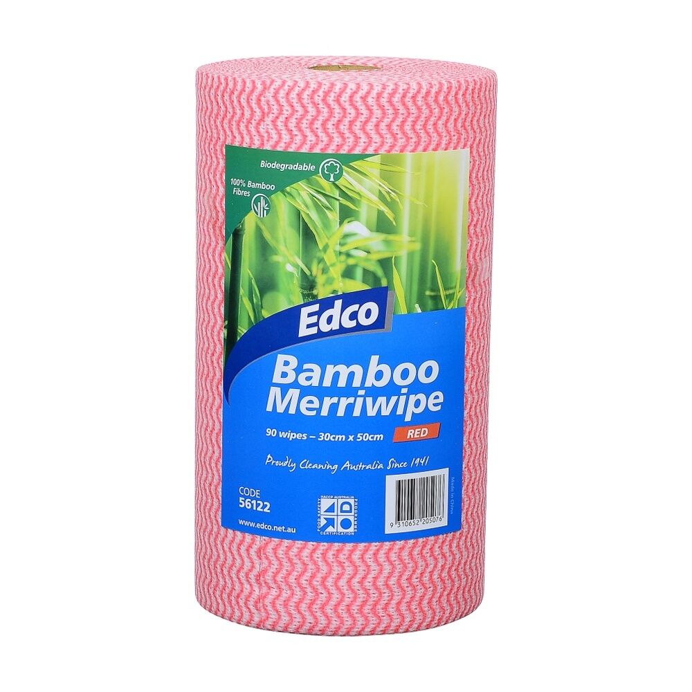 2x 90pc Edco Bamboo Merriwipe Cloth Reusable Surface Cleaning Rolls Red