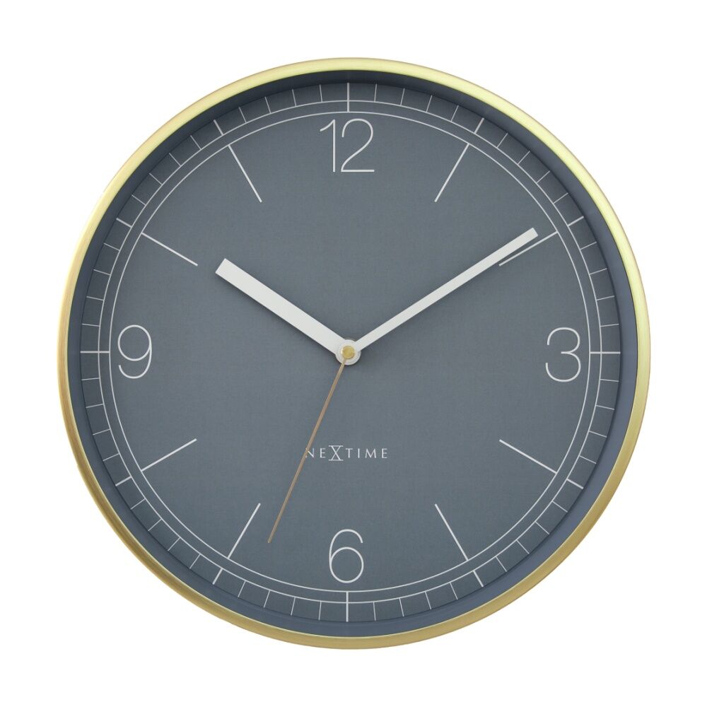 NeXtime Nova Wall Clock Silent Analogue Home Decor Gold and Pigeon Blue 30cm