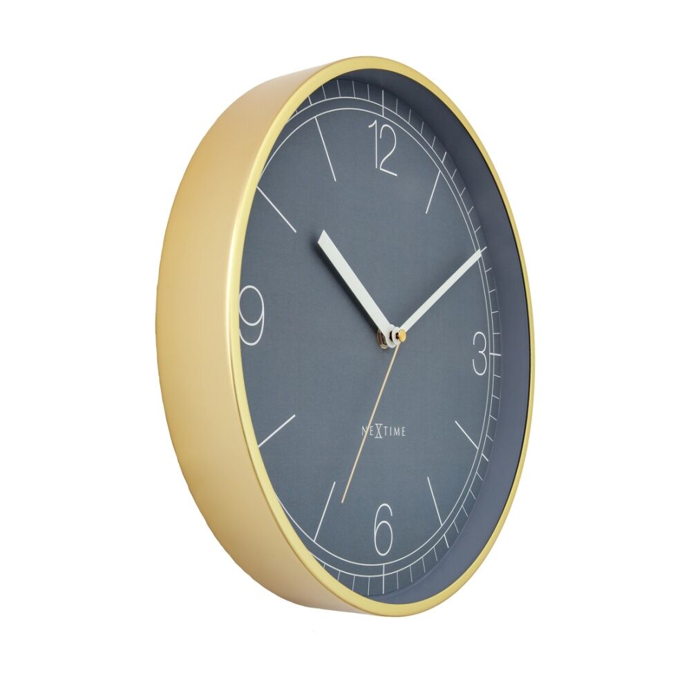 NeXtime Nova Wall Clock Silent Analogue Home Decor Gold and Pigeon Blue 30cm